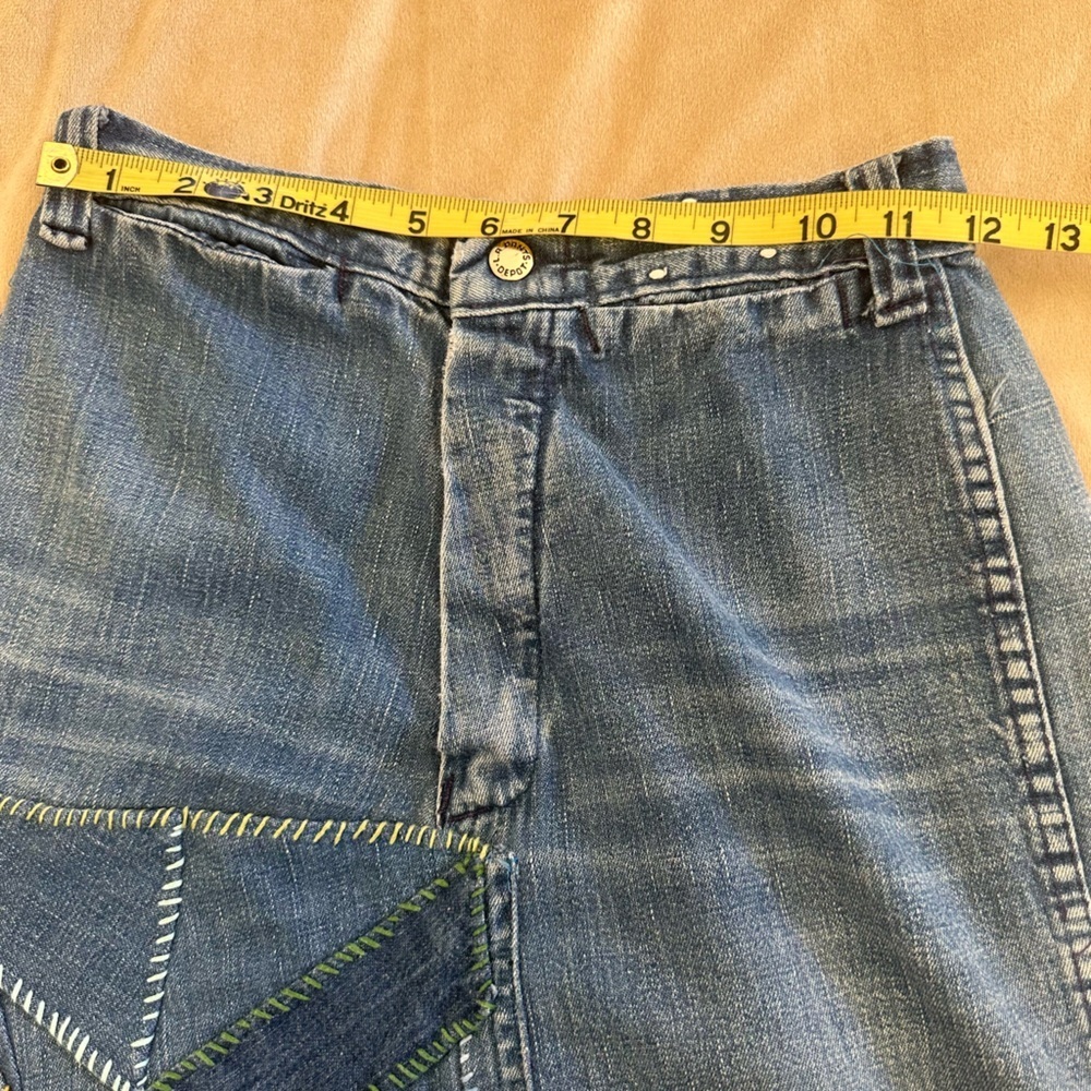 Vintage L.A.P.D. California Denim Skirt | Patchwork Chevron | Upcycled Boho Midi - Picture 6 of 10